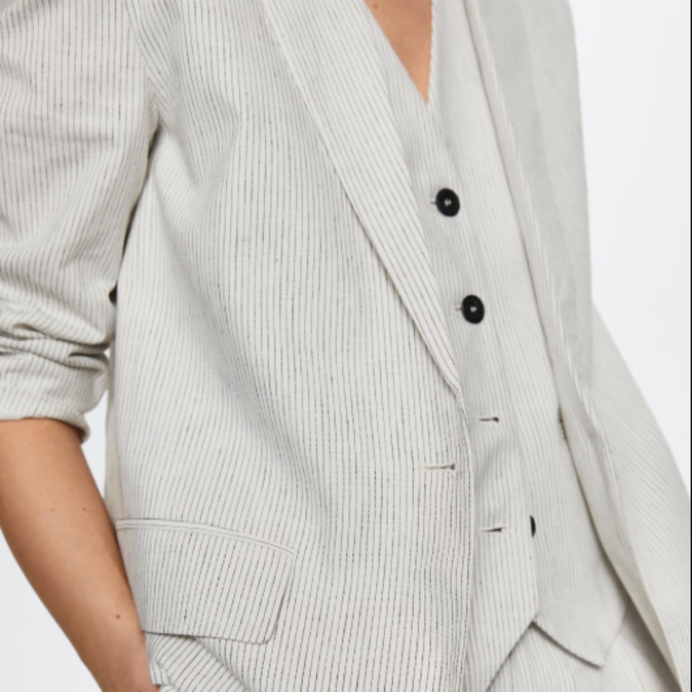 Mango cotton linen blend blazer cream/black pinstripe